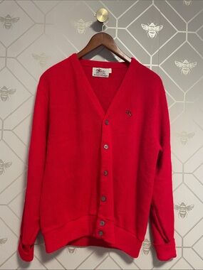Men's Vintage Red V-Neck Button Cardigan Sweater - Steeplchase